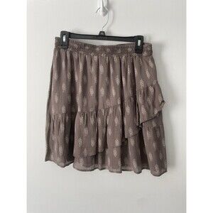 Garnet hill Layered Silk Brown Mini Skirt Small Boho Lightweight Vacation Cruise